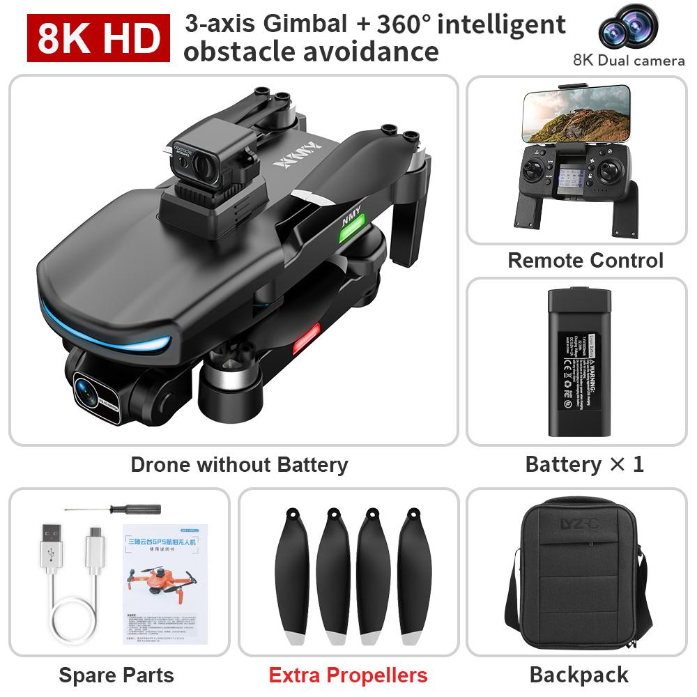 N800 PRO2 GPS Drone Professional 8K 3-Axis PTZ HD Dual Camera Obstacle Avoidance Brushless Motor 5G WIFI FPV RC Quadcopter Toys