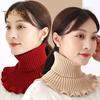 Women Fake Scarf High Collar Ribbed Texture Ruffle Trim Solid Color Knitting Collar Autumn Winter Thickened Warm False Collar