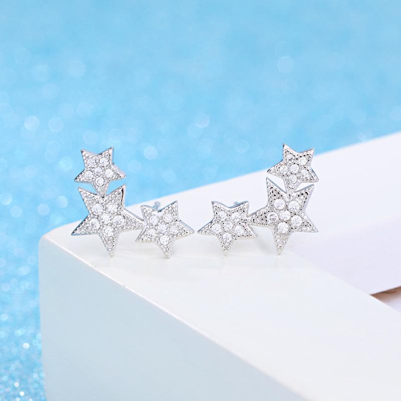 Посеребренные серьги, женская корейская версия модных микро-инкрустированных циркониевых сережек, простые серьги-гвоздики в форме пятиконечной звезды