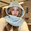 Bow Printed Scarf Cute Lace Hooded Scarf Autumn and Winter Knitted Warm Scarf Hat Women's Scarf Hat One Poncho Shawl
