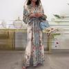 New Women's Retro Temperament Printed Long-sleeved Large Waist-hugging Spring Dress