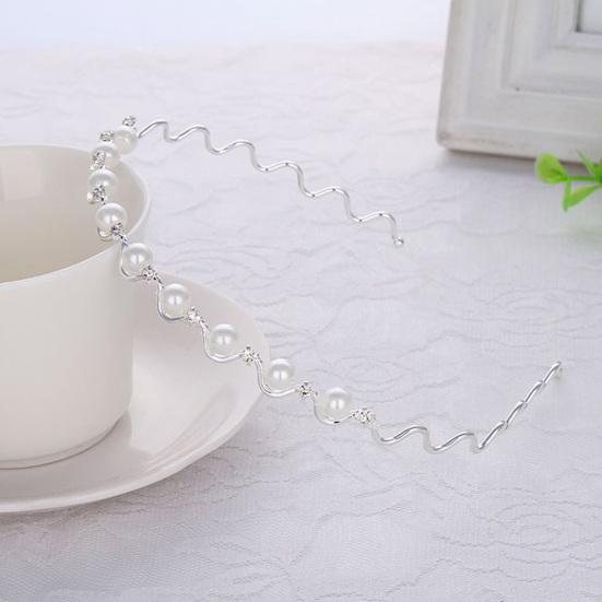 Lady Wavy Headband Non-slip Shiny Rhinestone Faux Pearl Narrow Band Anti-rust Hair Decoration Elastic Party Prom Lady Hair Hoop Hair Accessories
