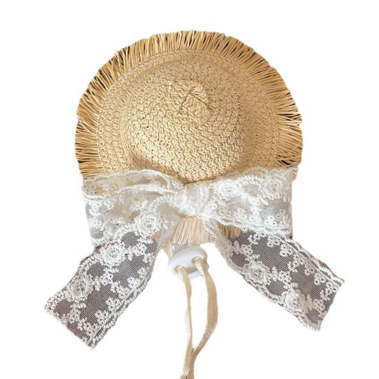 Mini Pet Straw Hat with Lace Adjustable Sun Protection Straw Hat with Bow Handwoven Outdoor Pet Accessory for Small Cats And Dogs
