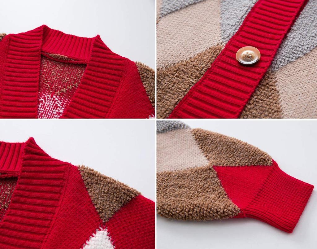 Анри Пушистый Аргайл Толстый Теплый и Один Размер Подходит Корейский Короткий Длинный Длинный Рукав Взрослый Пуховик Легкий Боа Длинный Школьный Кардиган, Верхняя одежда,