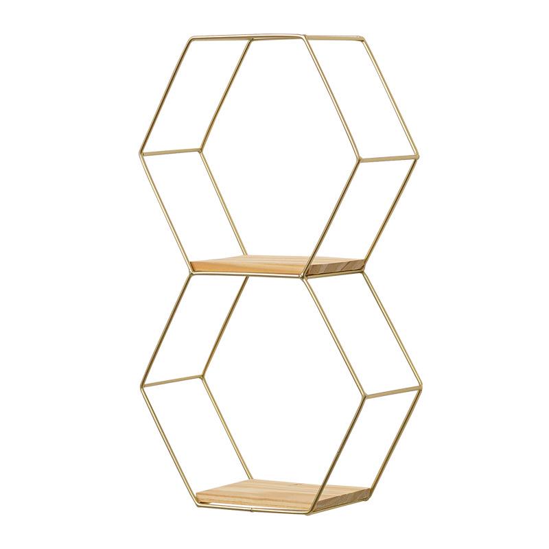 Nordic Wrought Iron Hexagonal Wall Shelf for Home, Bedroom, and Dining Room Decor