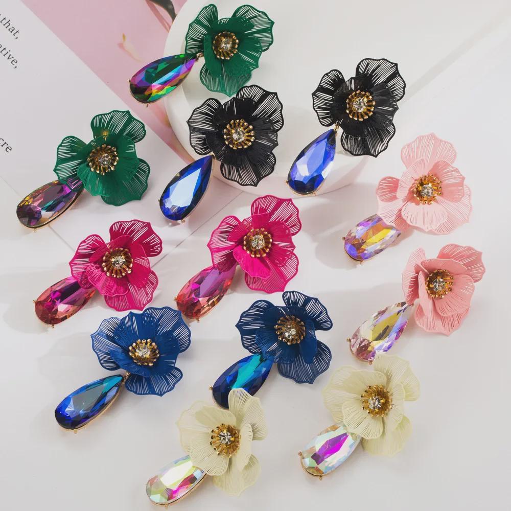 Trendy European & American Summer Flower Earrings: Colorful, Creative, Water Drop Design with Light Luxury Appeal