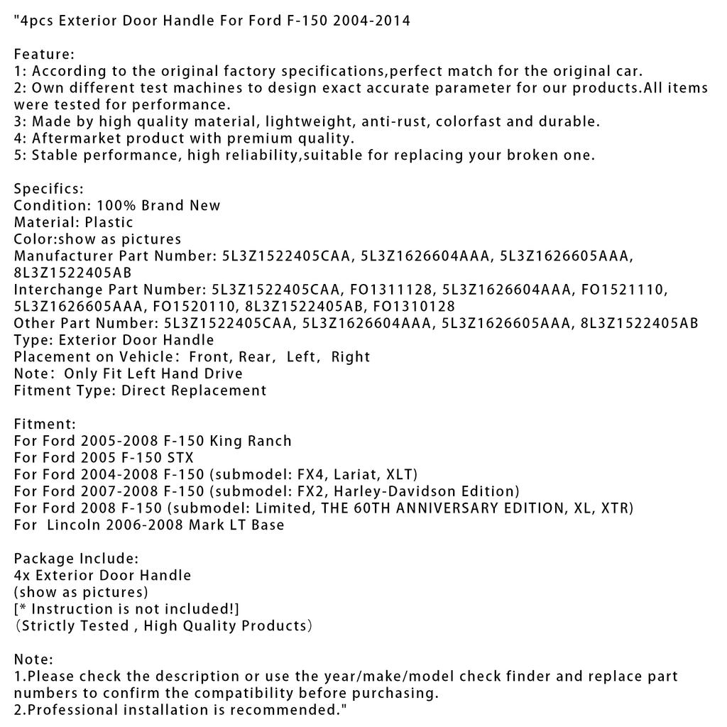 4 шт. Наружная дверная ручка для Ford F-150 2004-2014