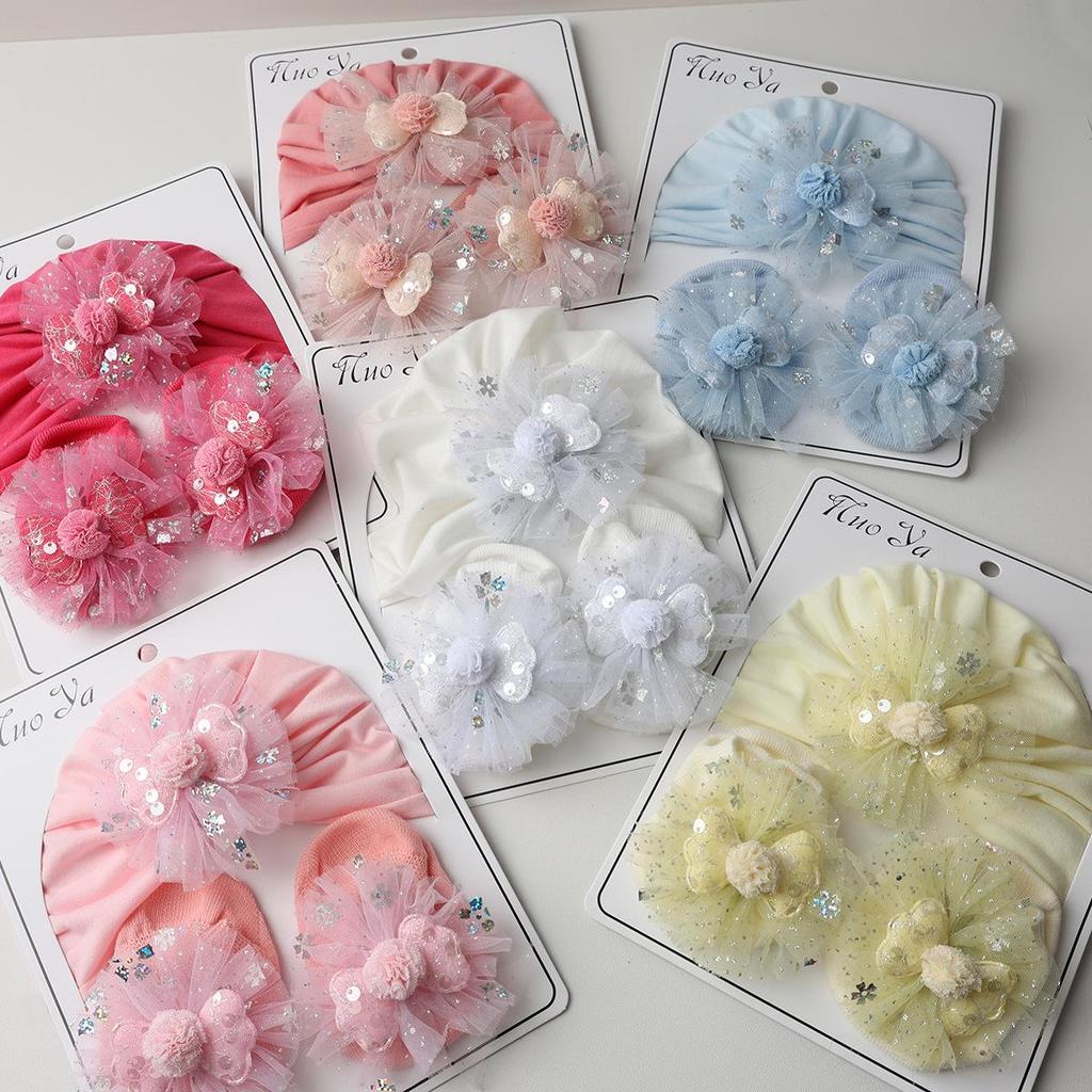 Очаровательный набор: шапочка для малыша и носочки с нескользящей подошвой и милыми крылышками принцессы - Защищает родничок