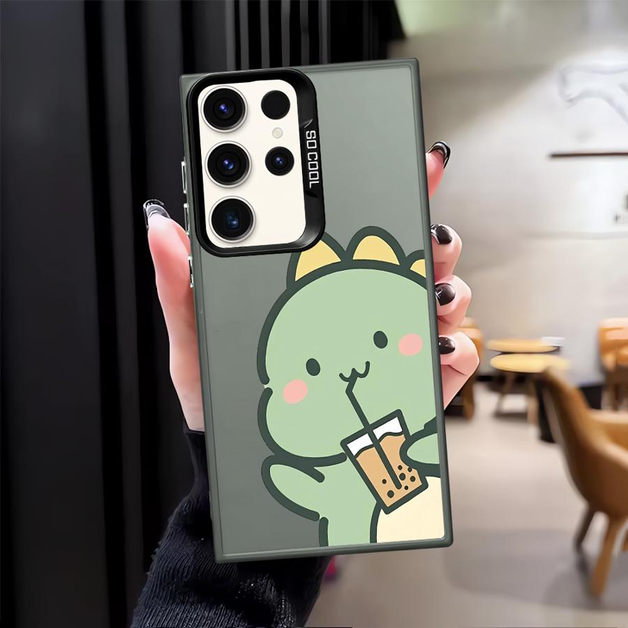 Case for Samsung Galaxy S24 FE S23 Note 20 Ultra S25Edge S25 S21 S20 FE S22 Ultra Phone Cover Adorable Milk Tea Drinking
