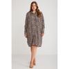Safar Women Big Size Shirt Collar Button Detailed Long Sleeve Leopard Patterned Dress