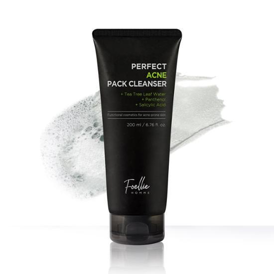 Foellie Homme Tea Tree Clay Pack 200ml Acne Relief + Pore Reduction + Blackhead Reduction Functional 3 In 1