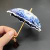 Elegant Blue and White Floral Ceramic Tea Strainer with Tassel - Decorative Umbrella-Shaped Tea Leaf Filter