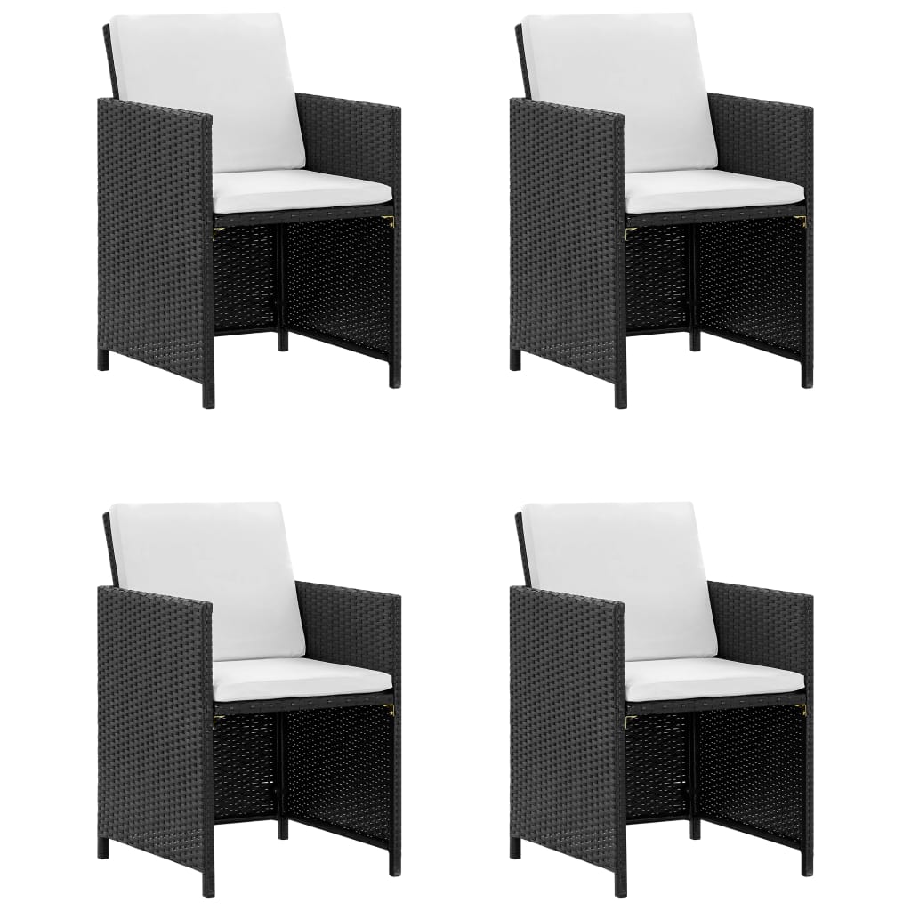 5 Piece Garden Dining Set with Cushions Poly Rattan Black