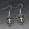 Модные винтажные антикварные серебряные серьги с кулоном в виде сердца и креста для женщин, простой дизайн, милые крутые ювелирные изделия