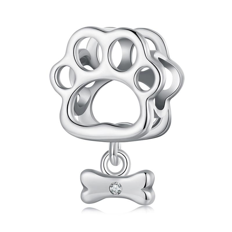 WOSTU 925 Silver Creative Hot Dog Dachshund Charm Tow tone Pet Claw print Beads Heart Handcuff Pendant Fit DIY Bracelet Necklace