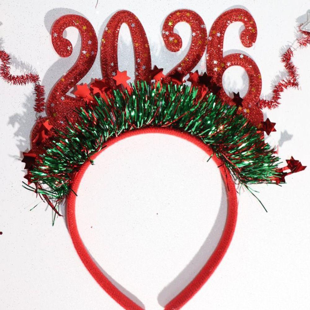 Sequin 2026 Happy New Year Headband Cute Christmas Headpiece New Year Decorative Headdress  Cosplay