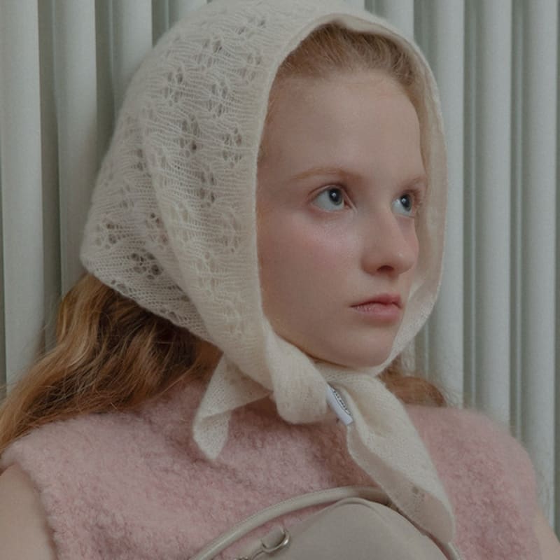 mellotory 100% cashmere crochet shawl muffler (ivory)