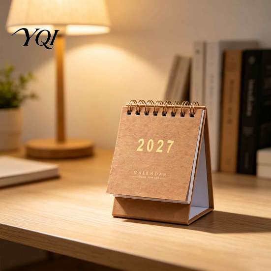 Durable Spiral Bound Calendar 2027 English Desktop Calendar, Minimalist Table Planner with Gold Easy Viewing Monthly Foil Cover, Thick Paper, 18-Month