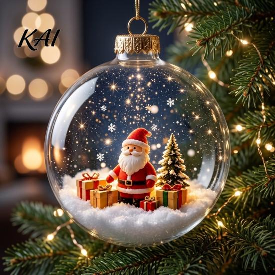 Warm Glow Seasonal Decor Glowing Christmas Story Ornament, Mini Holiday Scene Light Up Ball Led Hanging Baubles Decoration, Acrylic Clear Pendant