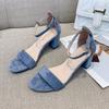 Women's Sandals Suede Ankle Buckle High Heels Fashion Women Shoes Comfort Pumps Open Toe Sandalias Black Casual Heeled Sandals