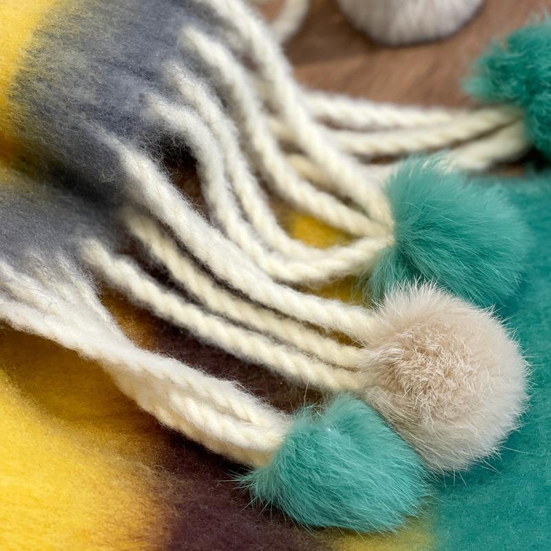 A Cute And Versatile Scarf With A Fashionable Design For Women Featuring Thick Woolen Balls Brushed Hair Tassels And Striped Stripes