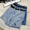 Повседневные джинсовые шорты А-силуэта с высокой талией, женские летние тонкие брюки средней длины, свободные прямые брюки больших размеров с широкими штанинами
