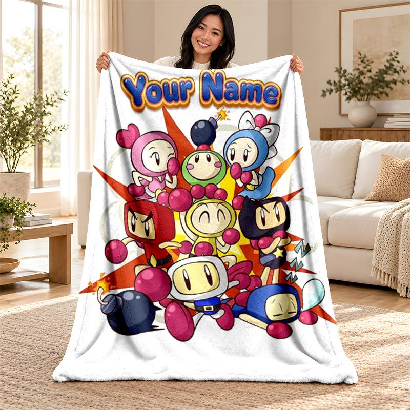 Bomberman Custom Name Fleece Blanket Personalized Soft Cozy Throw Blanket Customized Gift for Birthday Christmas