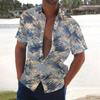 Men's Summer New Loose Print Short Sleeve Shirt Cardigan Beach Shirt