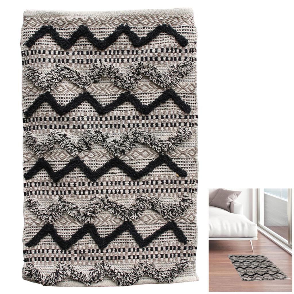 Les Trésors De Lily [R2498] - 'Boho' Black Beige Cotton Rug - 90x60 Cm