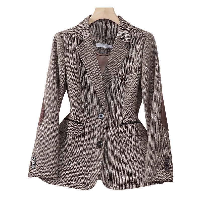 Sequined Spring and Autumn Jacket Women's Suit Women's Jacket Korean Version of Houndstooth Plaid Women's Small Suit Jacket