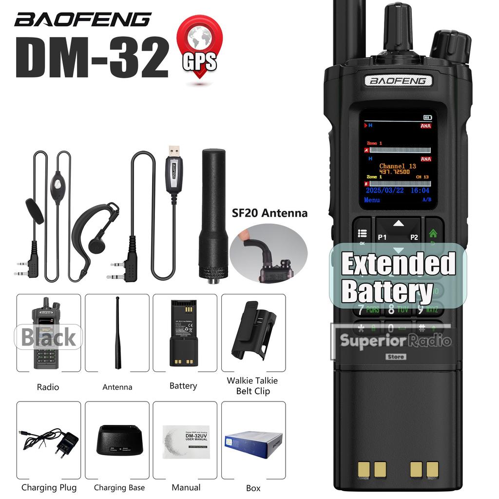 Baofeng DM-32 DMR Digital Walkie Talkie Upgraded Extended Battery High Capacity GPS APRS Dual Mode Analog Dual Time Slot AM FM
