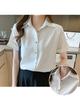 Short Sleeve Loose Large Size [OKJCON] Women's Shirt, Blouse, Chiffon, V-Neck, Office, Summer, Fit, Plain, Stylish, (XL, White)
