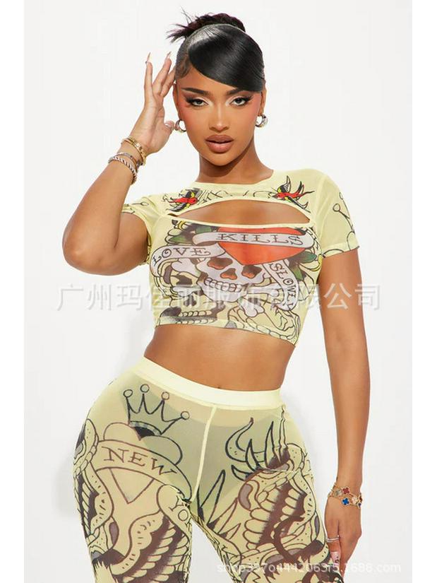 Летний повседневный костюм с коротким рукавом и принтом 2024 г.