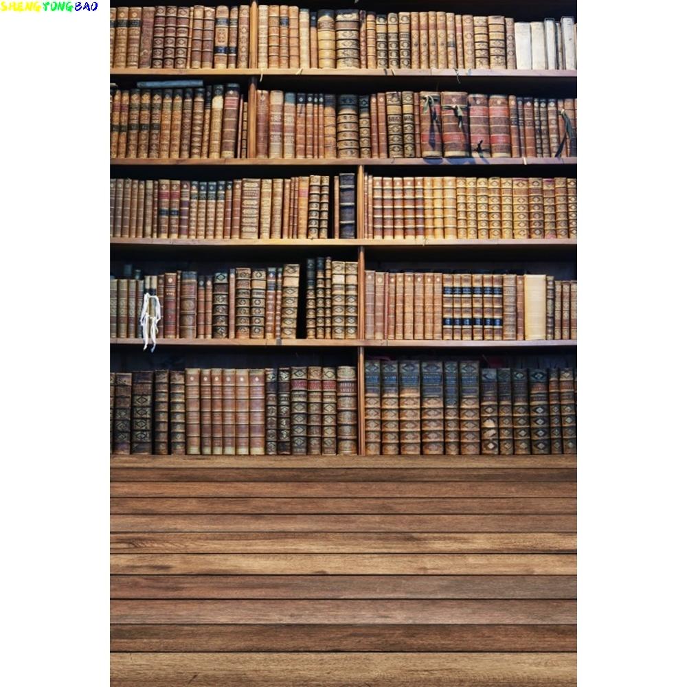 Old Wood Bookshelf Backdrop for Photography Back to School Library Study Room Decor Photocall Portrait Photographic Background