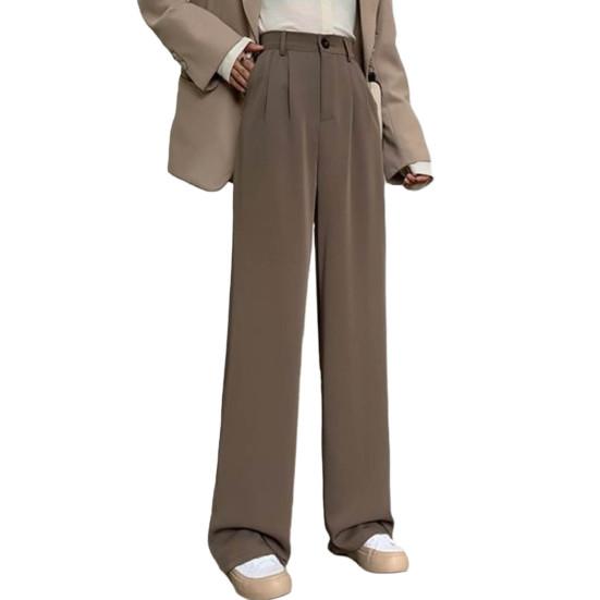 Женские однотонные костюмные брюки, эластичные прямые широкие брюки с высокой талией, свободные офисные брюки с наклонными карманами
