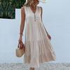 GMXIA Summer Sleeveless Pleated Skirt Loose V-neck Midlength Dress