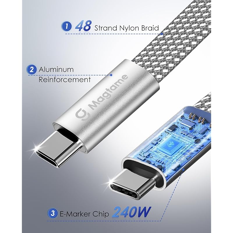 Кабель Magtame type c плоский плоский магнит автоматическое хранение 240 Вт/5 А быстрая зарядка кабель type-c совместимый с QC4.0/PD3.1 кабель usbc-usbc металлический разъем