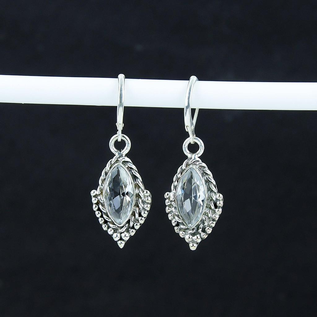 Unique White Topaz Gemstone Earrings, 925 Sterling Silver Earring, Handmade Boho Silver Jewelry Dangle Earrings, Engagement Gift