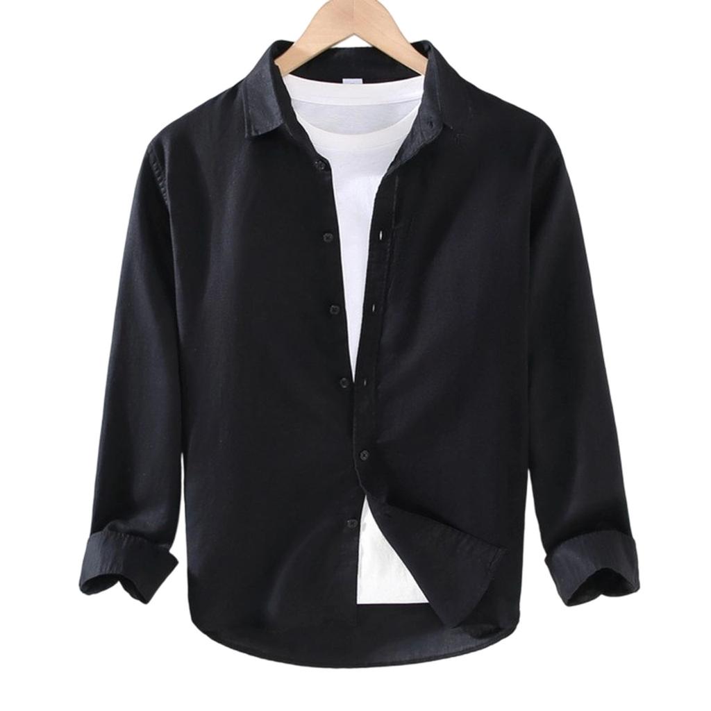 Men's Long Sleeves Flip Collar Retro Loose Shirt