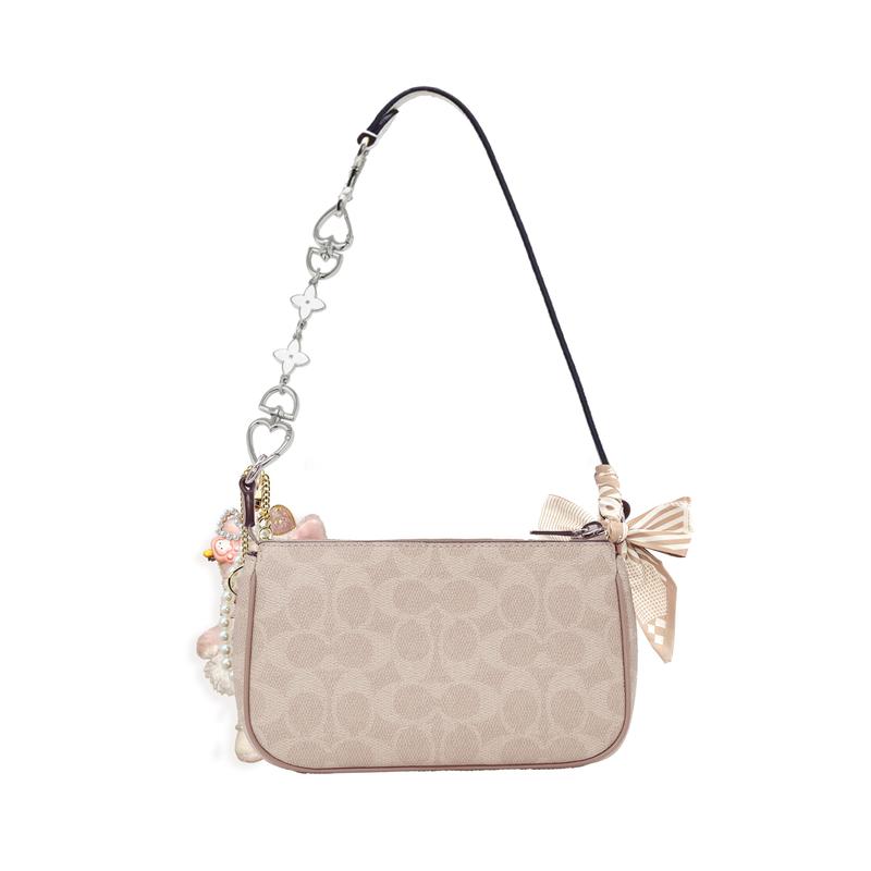 COACH shoulder bag [Customized bag] Nolita 19 micro-label logo zipper closure, extension chain, printing, scarf, bow Peach gas and crispy basic style