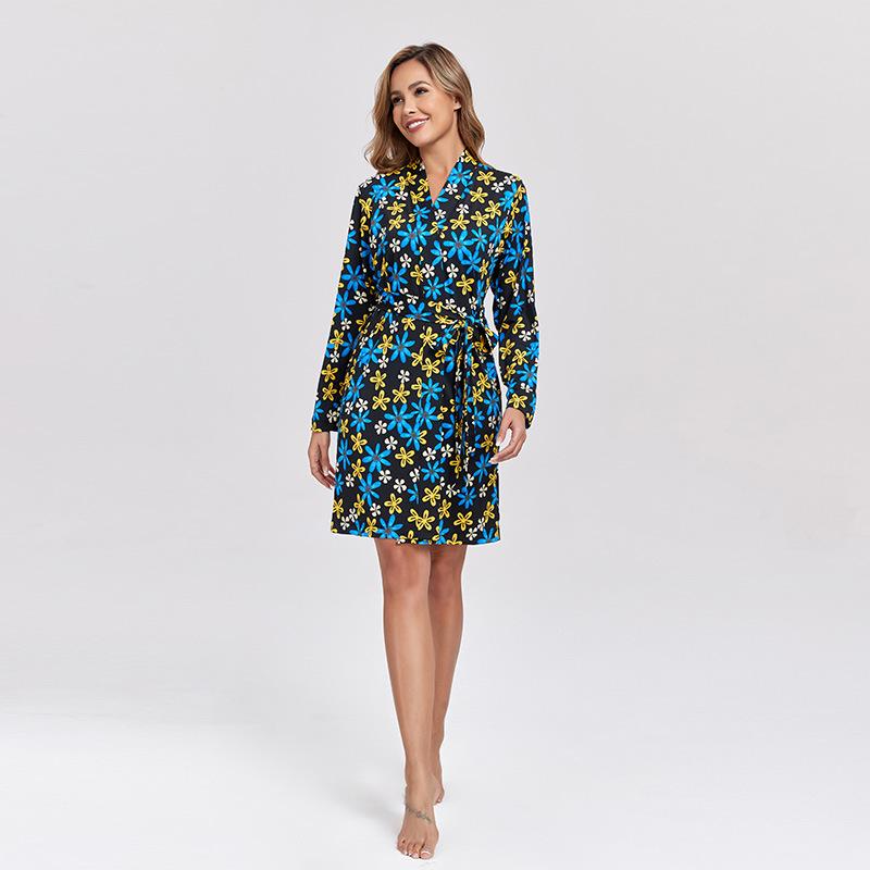 2025 Женский новый халат с принтом и длинными рукавами, летний молочный шелковый модный галстук, ночная рубашка