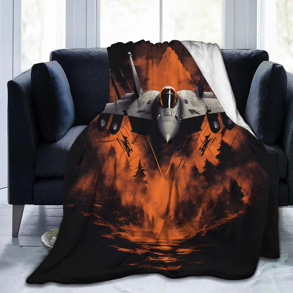 Cool fighter jet digital-printed polyester Bedroom velvet flannel soft sofa cover blanket Fleece soft cover blankets for beds