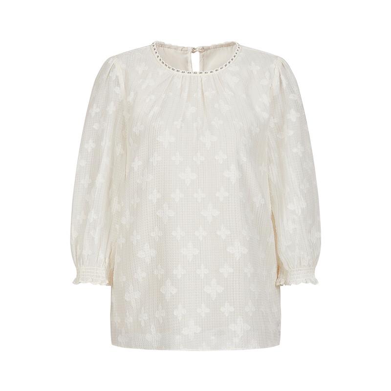 JZ Annakol Топ в французском стиле с металлическим цветочным принтом и рукавом три четверти