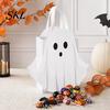 Ribbon Handle Bag Halloween Ghost Gift Bag, White Candy Pouch with Cute Face, Trick or Treat Favor for Party, Kids Goodie Prizes Holder