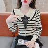 2024 Модный женский полосатый свитер с длинными рукавами — свободный крой для осени/зимы