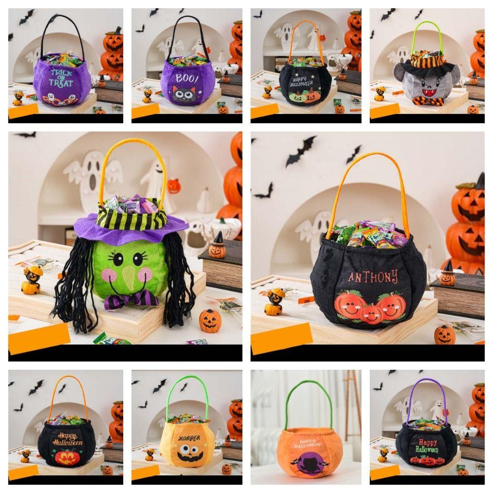 Cloth Pumpkin Candy Bucket Trick or Treat Stuffed Cotton Tote Bags Kawaii Halloween Candy Bag  Kids