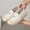 Summer New Platform Women's Cloth Shoes Breathable Lace Mesh Single Shoes Fashion Casual One Pedal Student Shoes