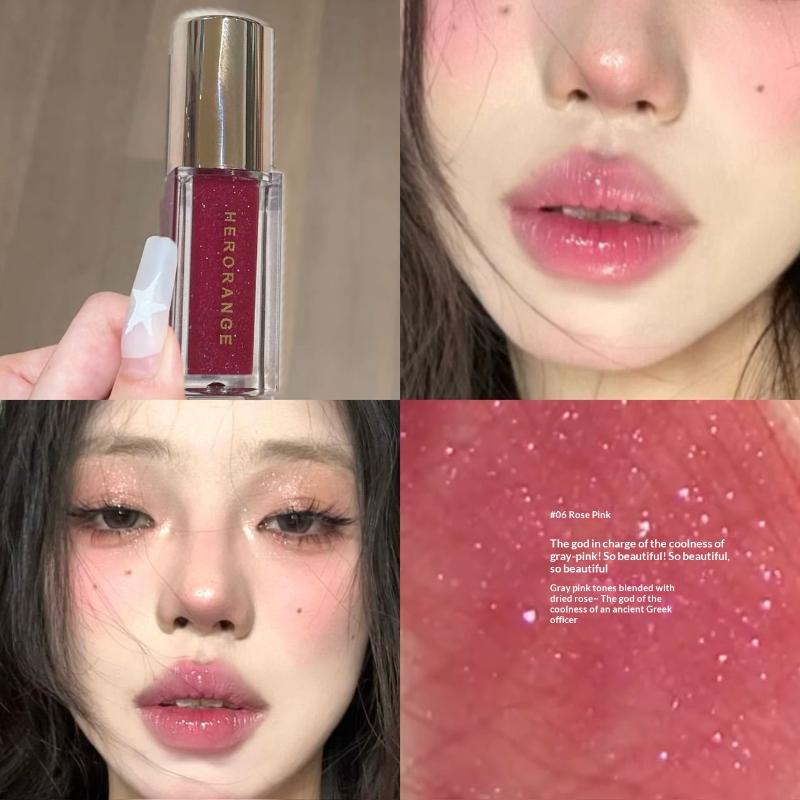 Herorange Clear Watery Lip Glaze Sparkling Mirror Lip Gloss Fine Shimmer For Plump Juicy Lips Watery Glaze Hydrating Lips