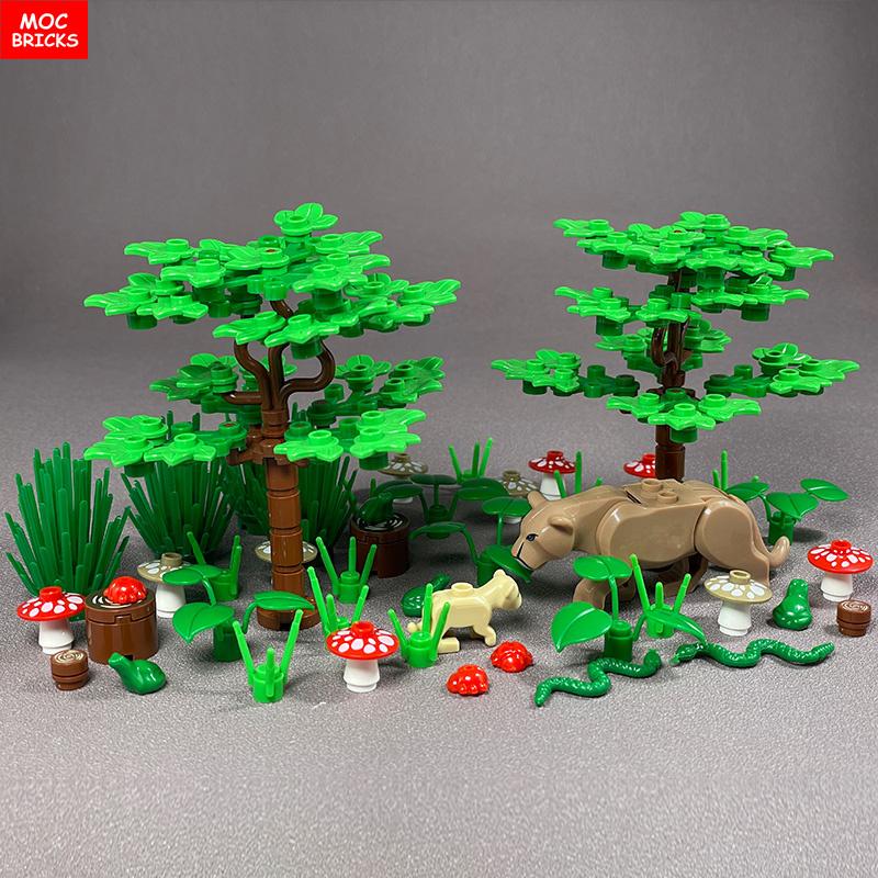 Кирпичики MOC Джунгли Подлесок Лесное животное Обезьяна Коза Жираф Птица Ночная сова Аксессуары Строительные блоки Игрушки-друзья Подарки