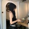 Американская Spice Girl Нагрудный жилет-слинг Женский летний сексуальный топ с лямкой через шею Узкий короткий черный топ с капюшоном